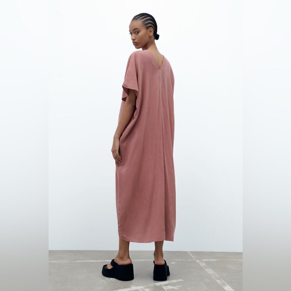 Zara Pleated Tunic Dress New Medium Marsala - Picture 7 of 8